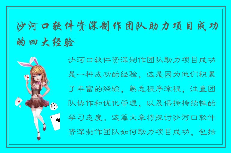 沙河口软件资深制作团队助力项目成功的四大经验