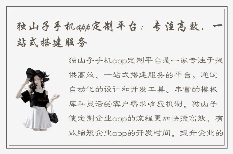 独山子手机app定制平台：专注高效，一站式搭建服务