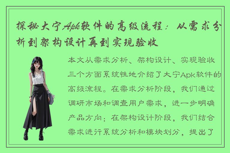 探秘大宁Apk软件的高级流程：从需求分析到架构设计再到实现验收