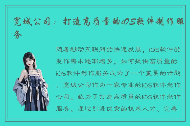 宽城公司：打造高质量的iOS软件制作服务