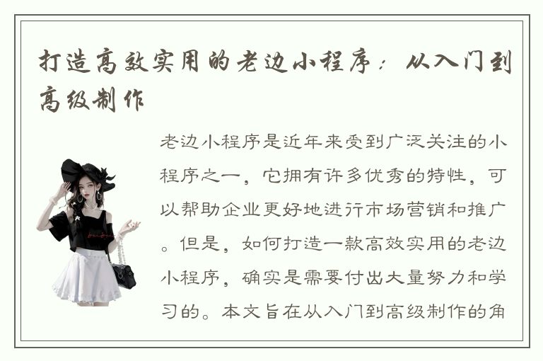 打造高效实用的老边小程序：从入门到高级制作