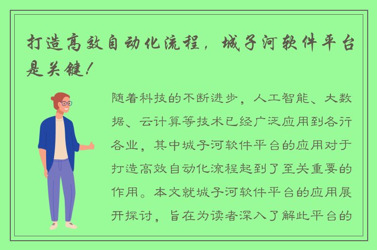 打造高效自动化流程，城子河软件平台是关键！