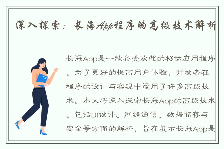 深入探索：长海App程序的高级技术解析