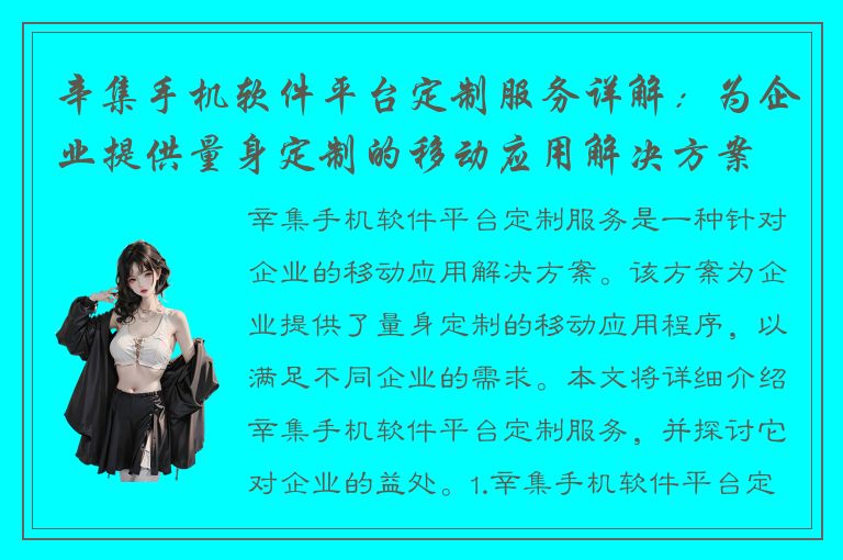 辛集手机软件平台定制服务详解：为企业提供量身定制的移动应用解决方案