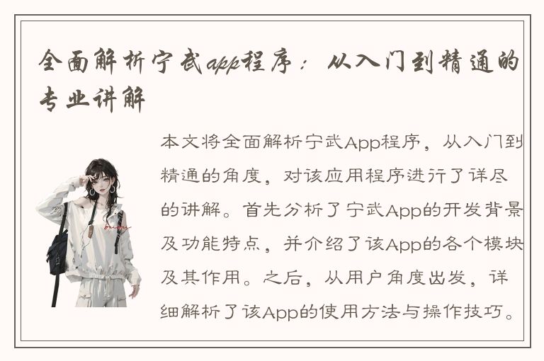 全面解析宁武app程序：从入门到精通的专业讲解