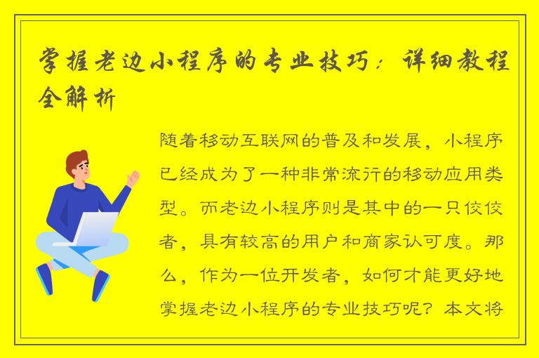 掌握老边小程序的专业技巧：详细教程全解析