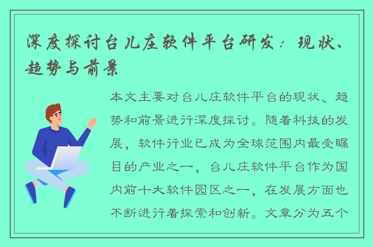 深度探讨台儿庄软件平台研发：现状、趋势与前景