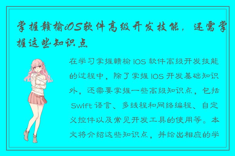 掌握赣榆iOS软件高级开发技能，还需掌握这些知识点