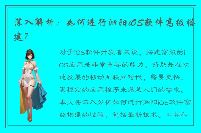 深入解析：如何进行泗阳iOS软件高级搭建？