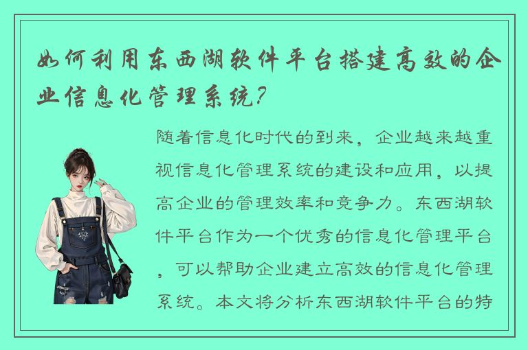 如何利用东西湖软件平台搭建高效的企业信息化管理系统？