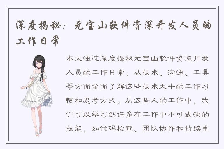 深度揭秘：元宝山软件资深开发人员的工作日常