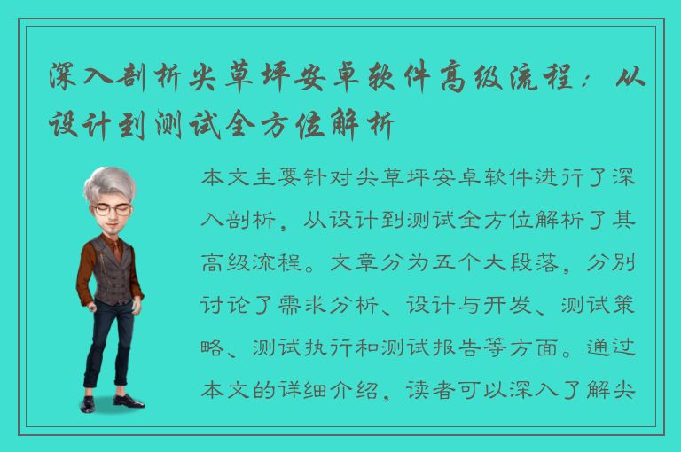 深入剖析尖草坪安卓软件高级流程：从设计到测试全方位解析