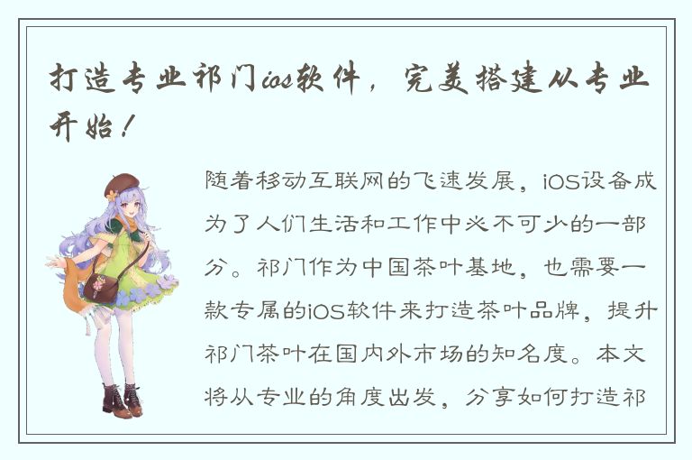 打造专业祁门ios软件，完美搭建从专业开始！