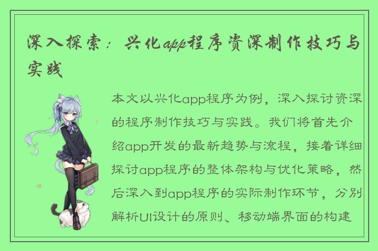 深入探索：兴化app程序资深制作技巧与实践