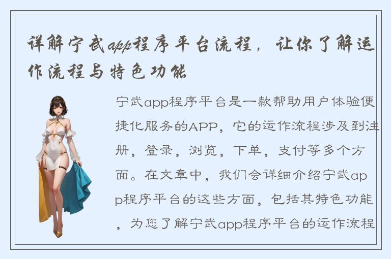 详解宁武app程序平台流程，让你了解运作流程与特色功能