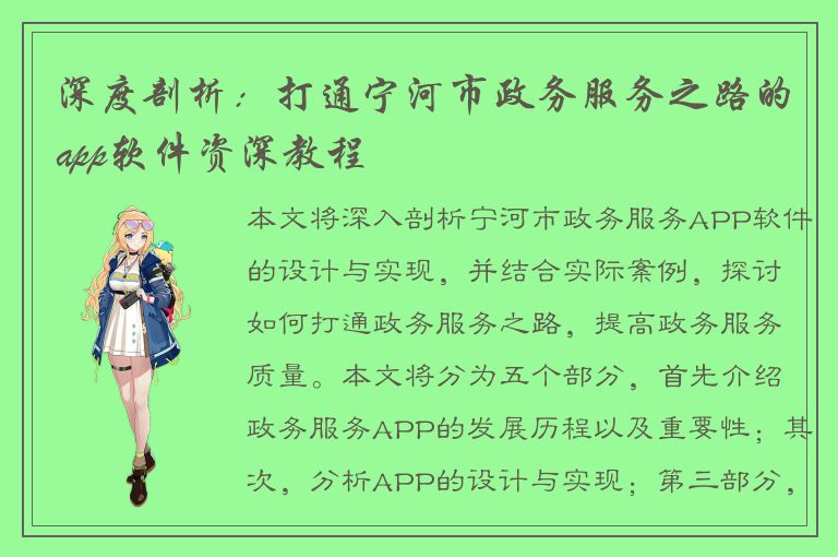 深度剖析：打通宁河市政务服务之路的app软件资深教程