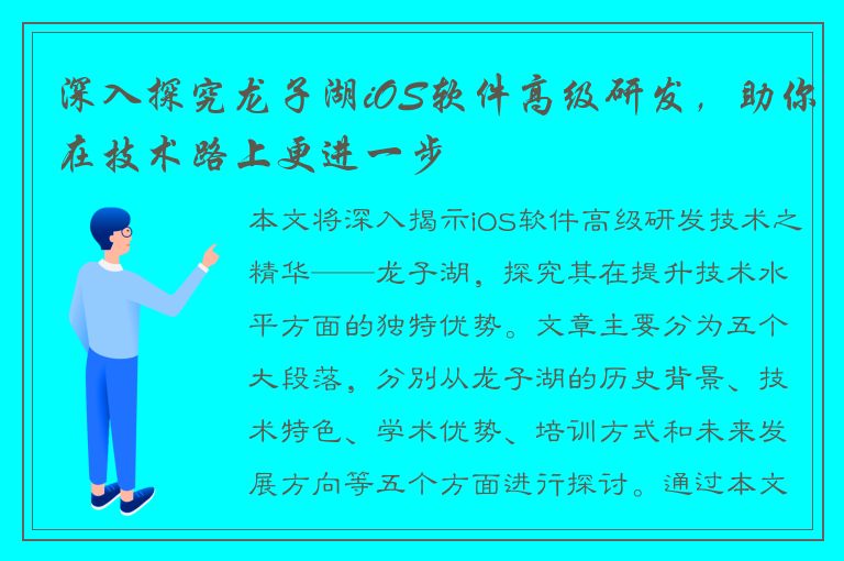 深入探究龙子湖iOS软件高级研发，助你在技术路上更进一步