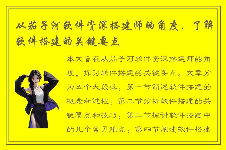 从茄子河软件资深搭建师的角度，了解软件搭建的关键要点