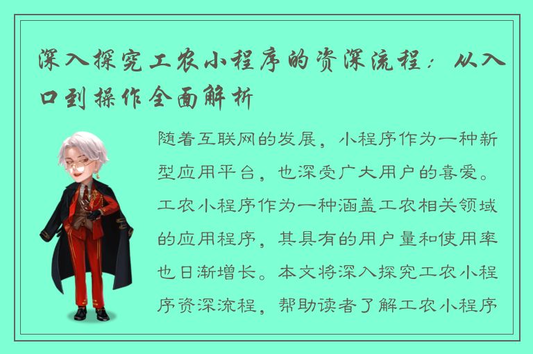 深入探究工农小程序的资深流程：从入口到操作全面解析