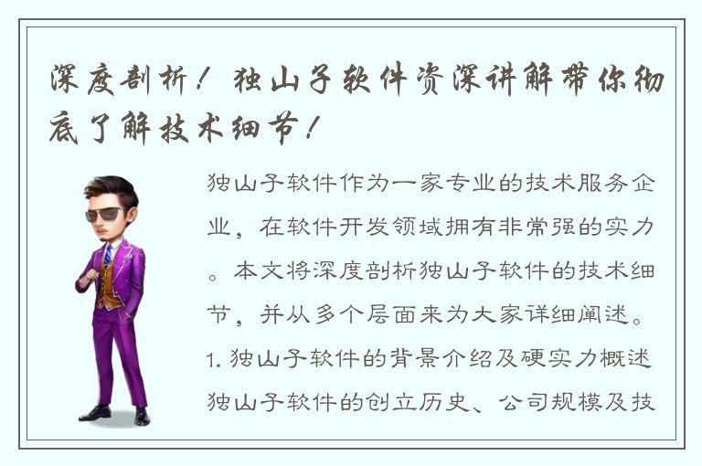 深度剖析！独山子软件资深讲解带你彻底了解技术细节！