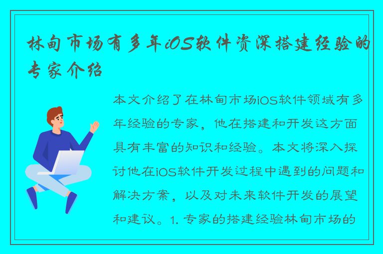 林甸市场有多年iOS软件资深搭建经验的专家介绍