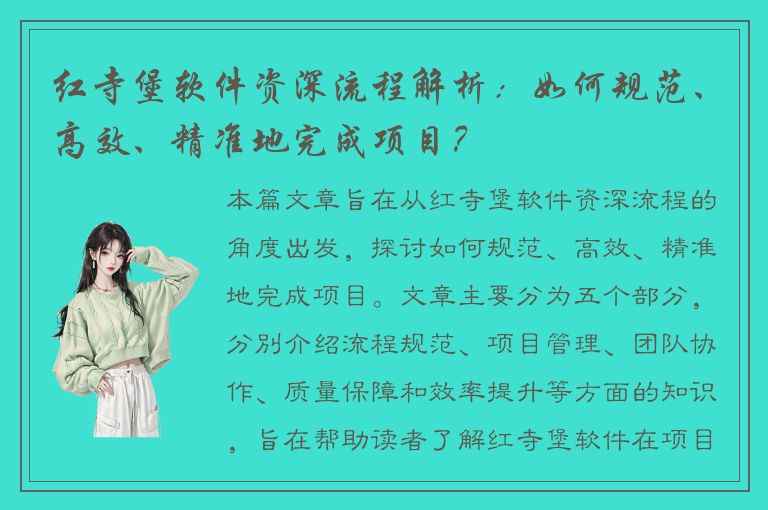 红寺堡软件资深流程解析：如何规范、高效、精准地完成项目？