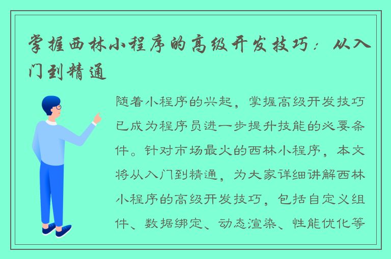 掌握西林小程序的高级开发技巧：从入门到精通