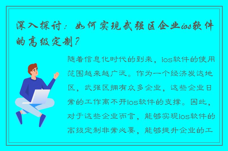 深入探讨：如何实现武强区企业ios软件的高级定制？