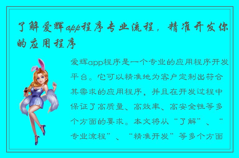 了解爱辉app程序专业流程，精准开发你的应用程序