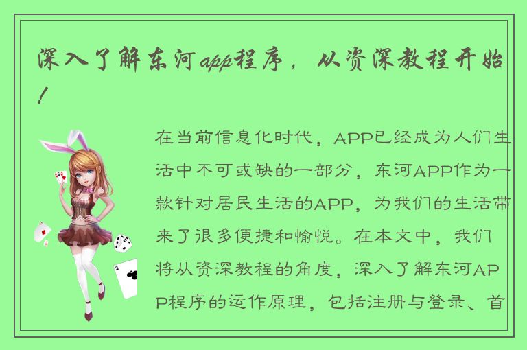 深入了解东河app程序，从资深教程开始！