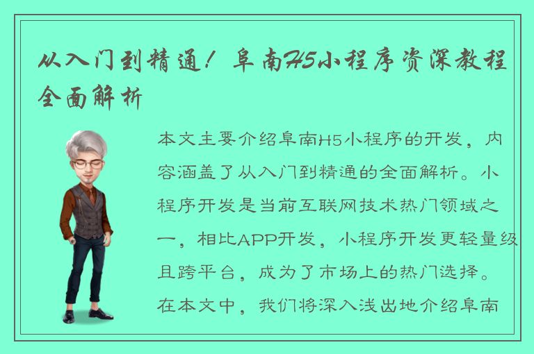 从入门到精通！阜南H5小程序资深教程全面解析