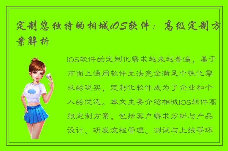 定制您独特的相城iOS软件：高级定制方案解析