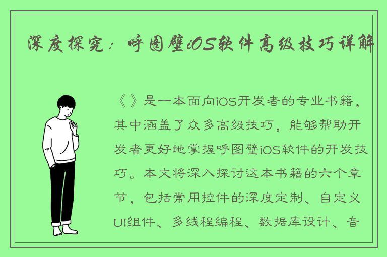 深度探究：呼图壁iOS软件高级技巧详解