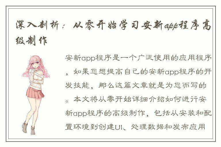 深入剖析：从零开始学习安新app程序高级制作