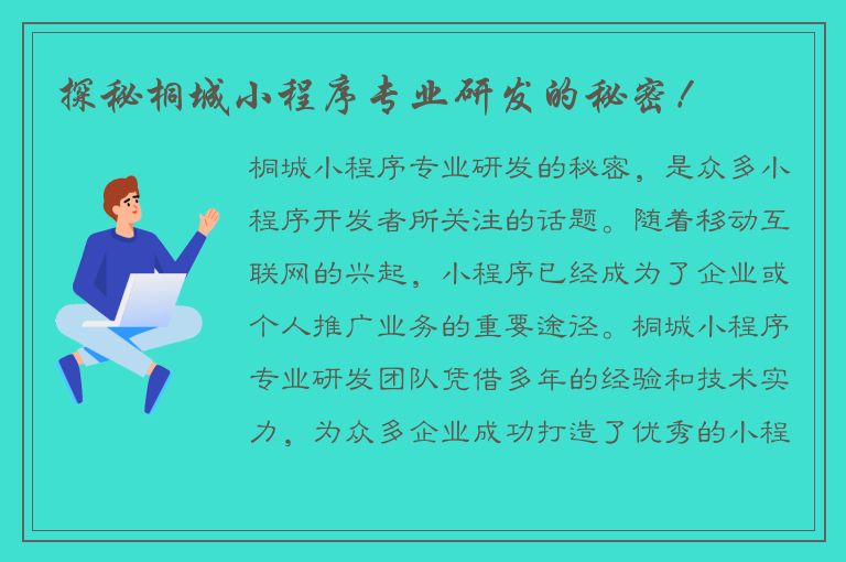 探秘桐城小程序专业研发的秘密！