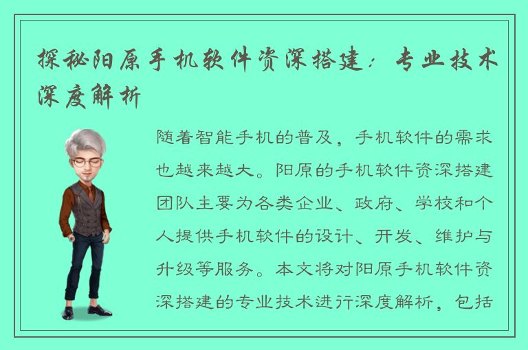 探秘阳原手机软件资深搭建：专业技术深度解析