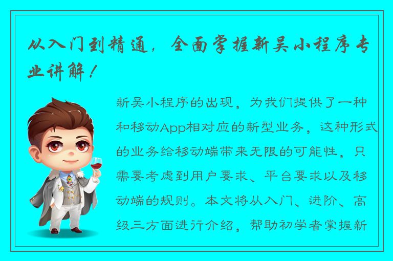 从入门到精通，全面掌握新吴小程序专业讲解！