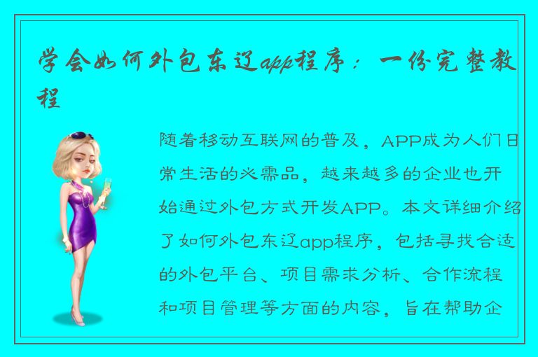 学会如何外包东辽app程序：一份完整教程