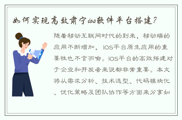 如何实现高效肃宁ios软件平台搭建？