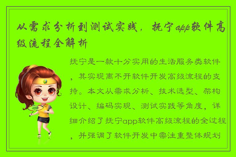 从需求分析到测试实践，抚宁app软件高级流程全解析