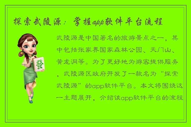 探索武陵源：掌握app软件平台流程