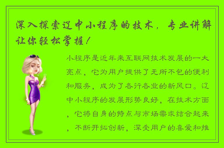 深入探索辽中小程序的技术，专业讲解让你轻松掌握！