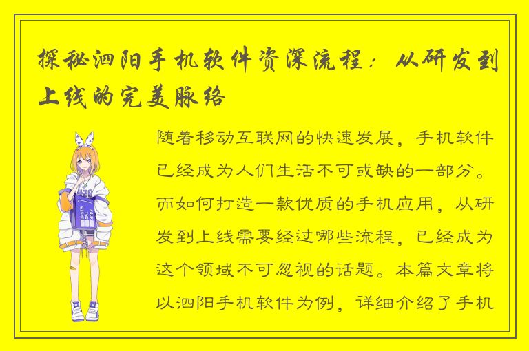 探秘泗阳手机软件资深流程：从研发到上线的完美脉络