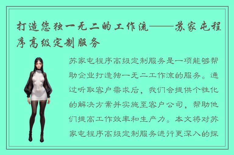 打造您独一无二的工作流——苏家屯程序高级定制服务