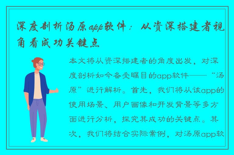 深度剖析汤原app软件：从资深搭建者视角看成功关键点