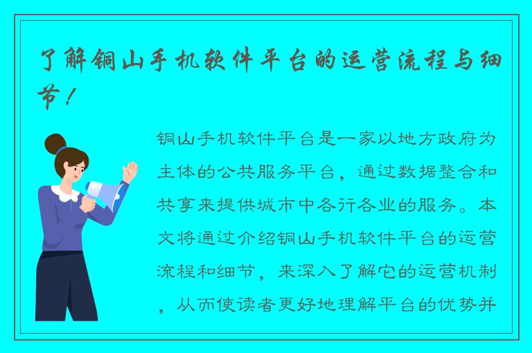 了解铜山手机软件平台的运营流程与细节！