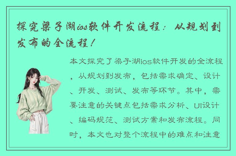 探究梁子湖ios软件开发流程：从规划到发布的全流程！