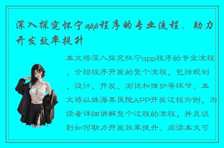 深入探究怀宁app程序的专业流程，助力开发效率提升