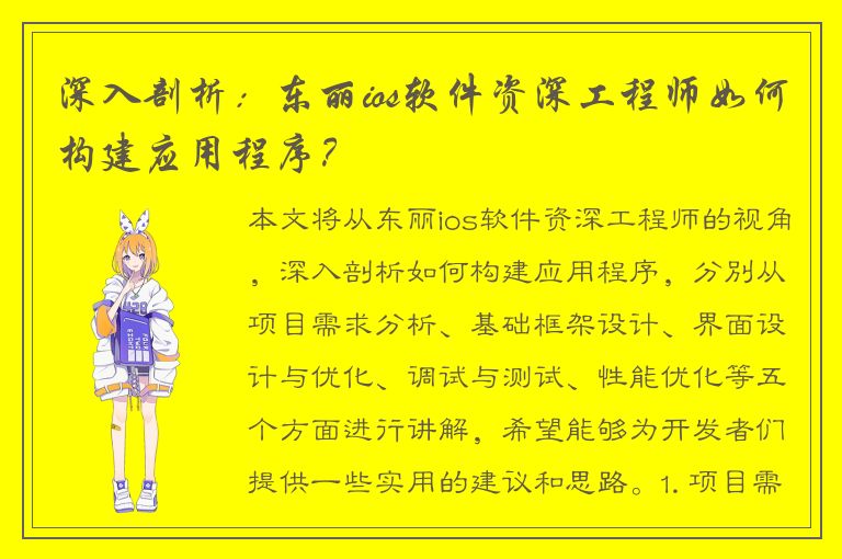 深入剖析：东丽ios软件资深工程师如何构建应用程序？