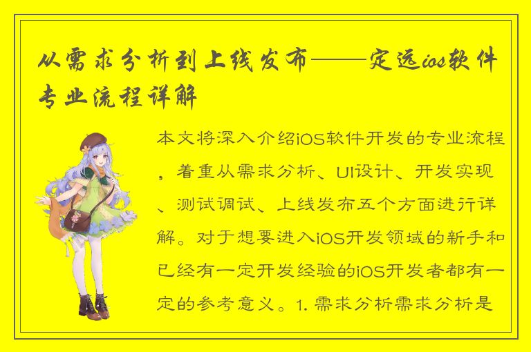 从需求分析到上线发布——定远ios软件专业流程详解